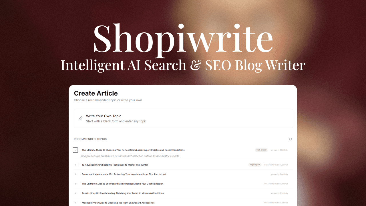 ShopiWrite — AI-powered article creation interface